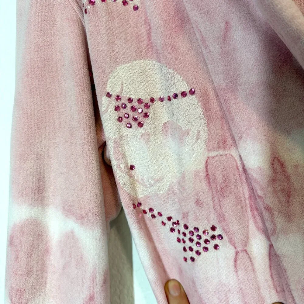Vintage Y2K Pink Robe Skulls Medium Rhinestones Bling Rare Whimsigoth